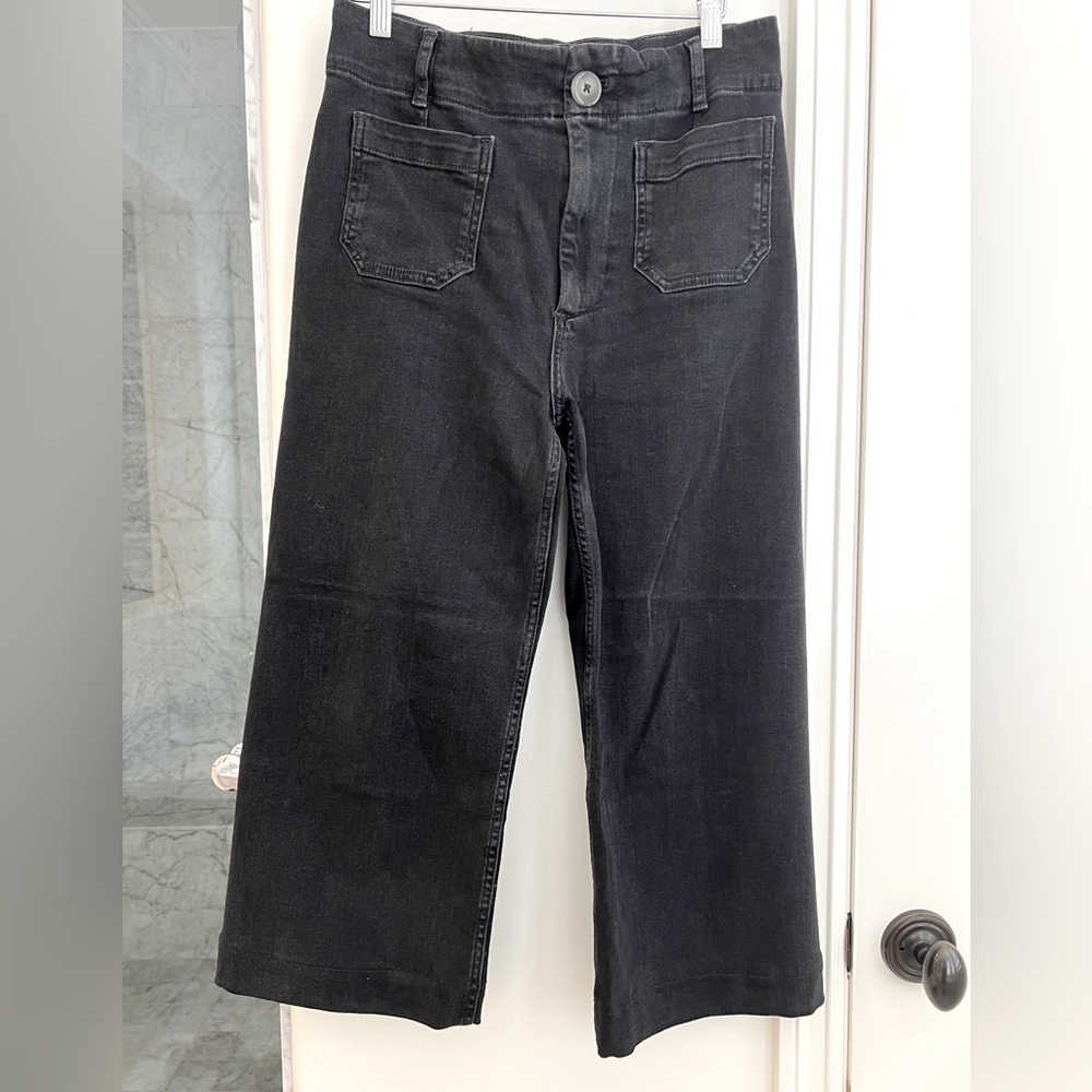 Pilcro black high rise skipper cropped wide leg jeans sz 28 petite **hemmed**
